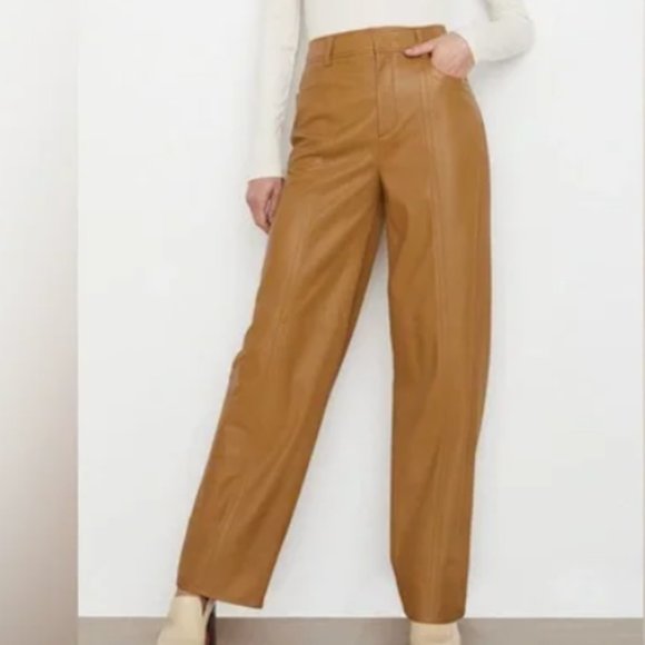 Vince Leather Seamfront Pants NWT! Size 8 Light Brown/Camel - Picture 1 of 4